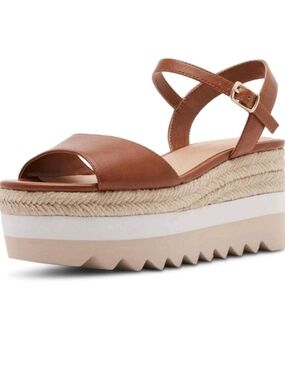 Madden Girl Tan Leather Platform Espadrille Sandal Sz 9